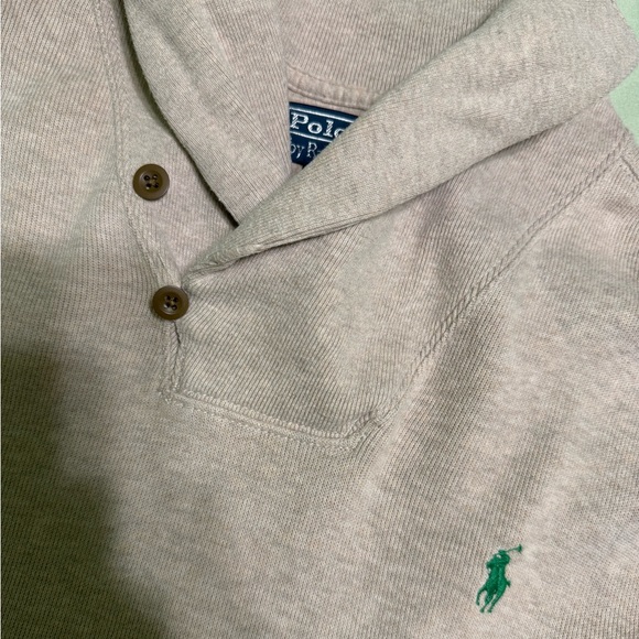 Heathered Tan Polo Ralph Lauren Cotton Blend Classic Fit Shawl Collar Sweater - Picture 3 of 3